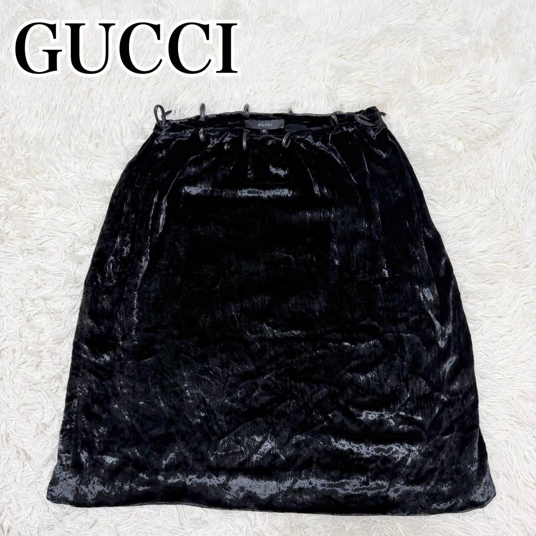 美品 GUCCI シルク スカート 膝丈 ベロア L ブラック イタリア製