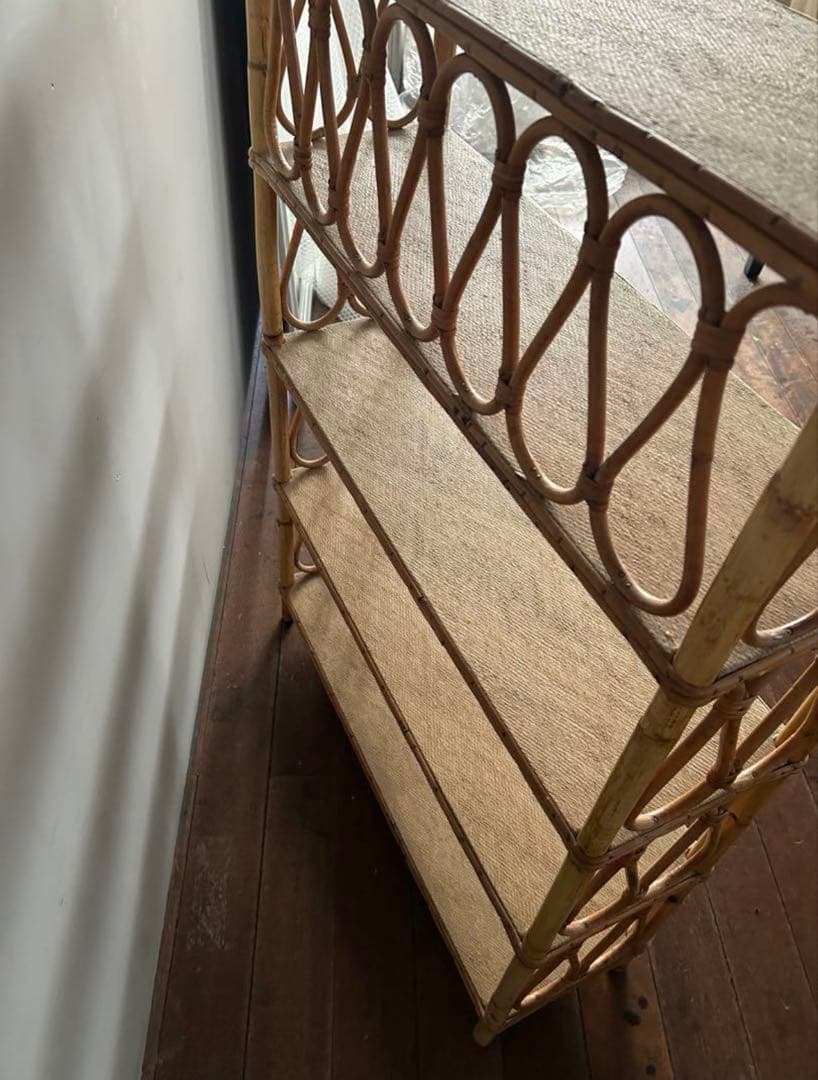 フランスアンティークラタン4段オープンシェルフ