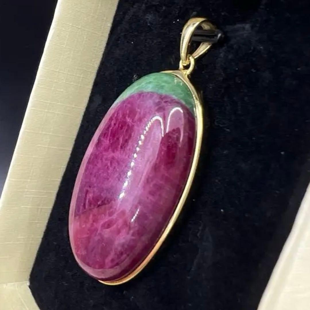 天然無処理大粒ルビーインゾイサイト オーバルペンダントトップS925海外鑑定書