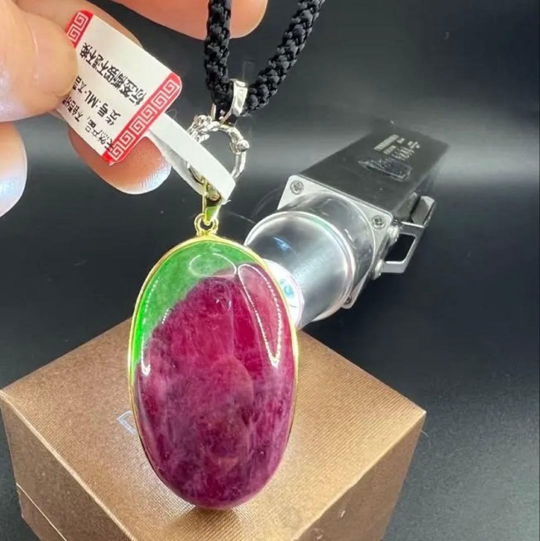 天然無処理大粒ルビーインゾイサイト オーバルペンダントトップS925海外鑑定書