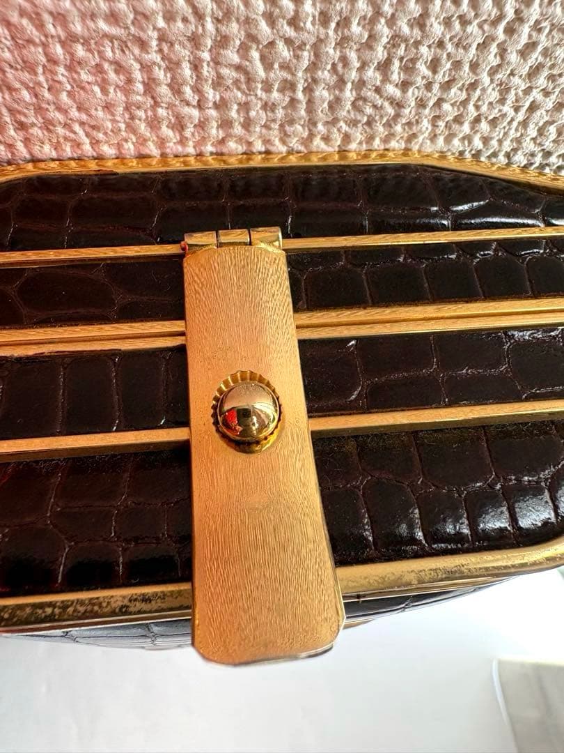 クロコダイル風ダークブラウンバッグ　パーティー