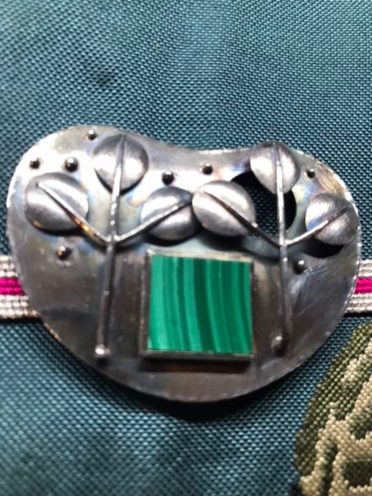 作家もの　大きな一点物帯留特集　純銀と縞瑪瑙　浮かせ彫り　ボタニカル