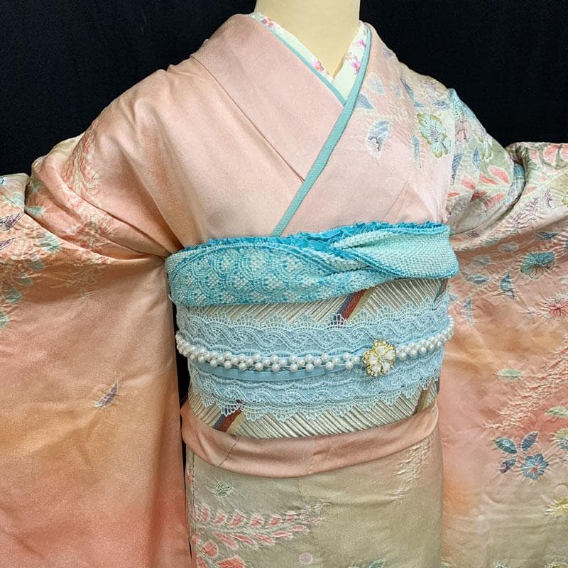 412z5☆振袖 銀通し 辻が花文様 バチ衿 落款 作家物☆美品 成人式 結婚式