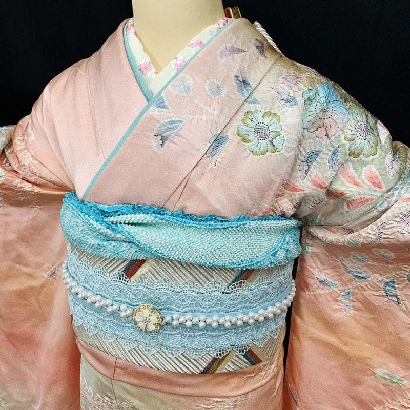 412z5☆振袖 銀通し 辻が花文様 バチ衿 落款 作家物☆美品 成人式 結婚式