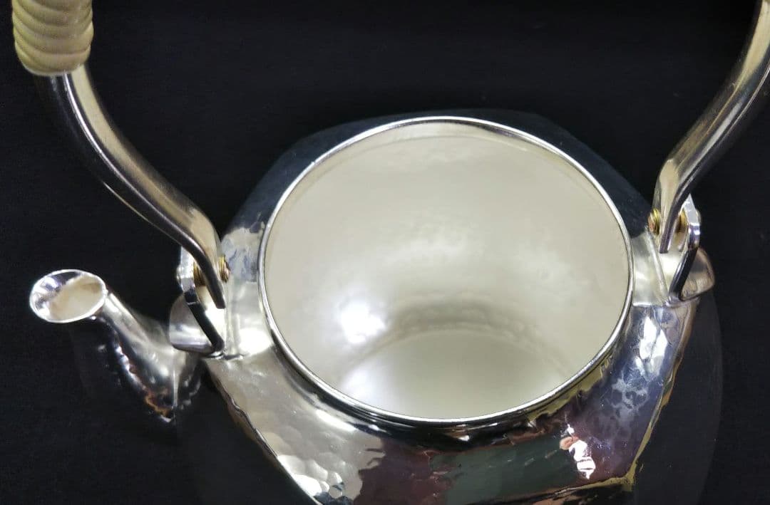 茶道具 銀瓶 湯沸 六角肩衝 銀メッキ 5合 秀峰堂 新品