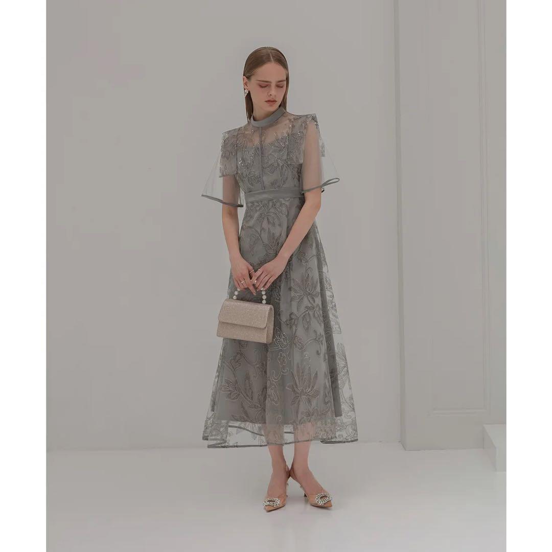 LEJA フラップデザインフラワースパンコールAラインパーティードレス