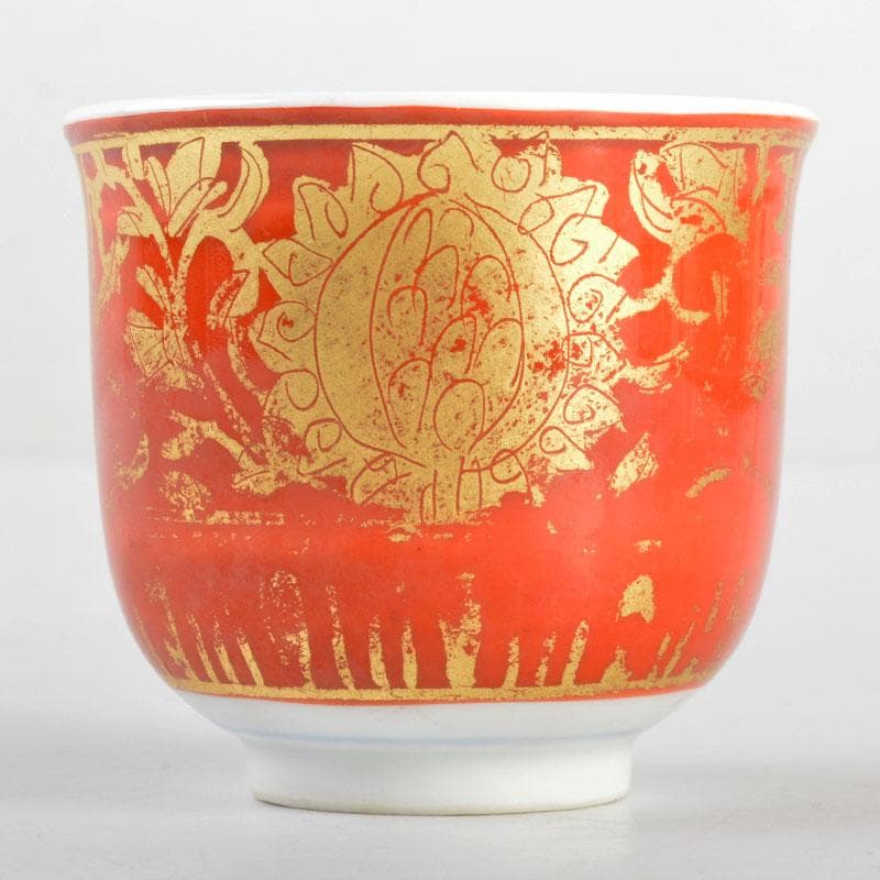 小野伯子　金襴手　ぐい吞み　共箱　M　R4722