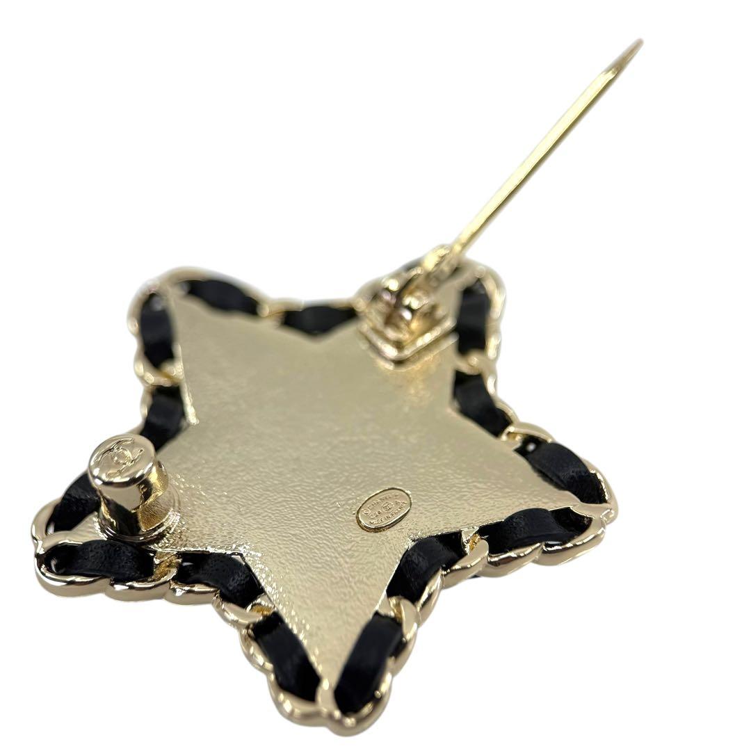 【極美品☆現行】シャネル　C24A 現行　ブローチ　レザー　星　ココマーク