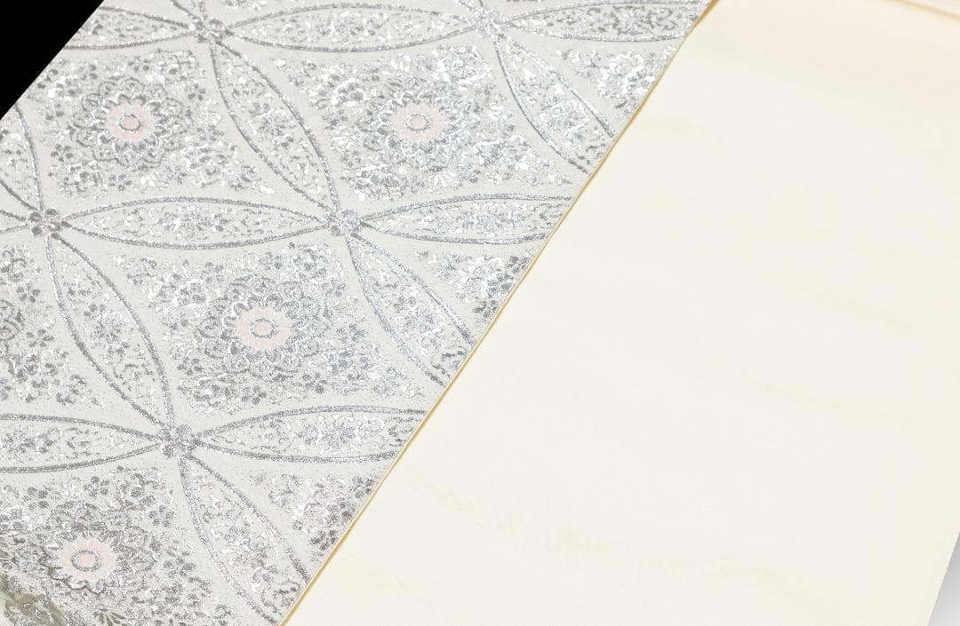 新入荷！！プレス加工済 正絹 礼装用袋帯 銀糸 六通織 変り七宝華文様 パーティ