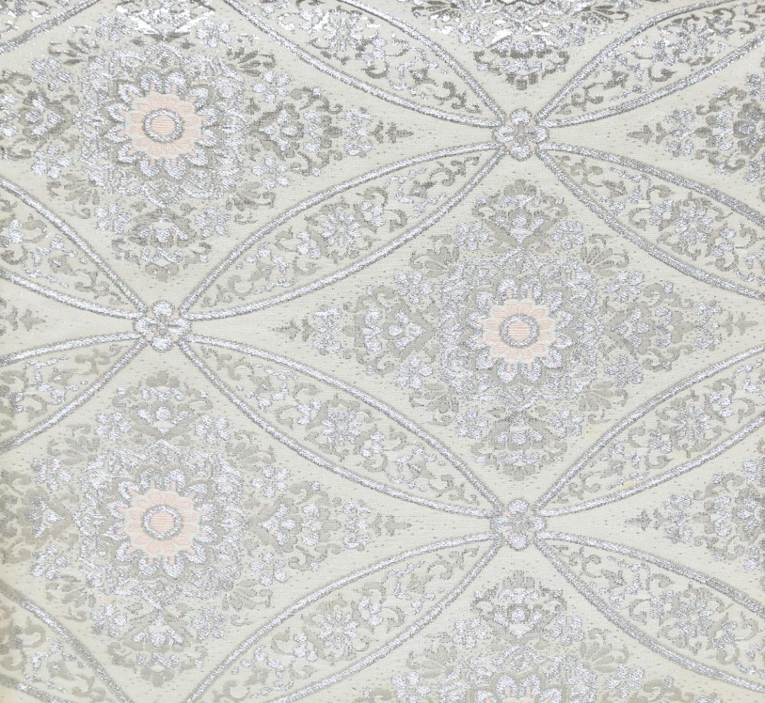 新入荷！！プレス加工済 正絹 礼装用袋帯 銀糸 六通織 変り七宝華文様 パーティ