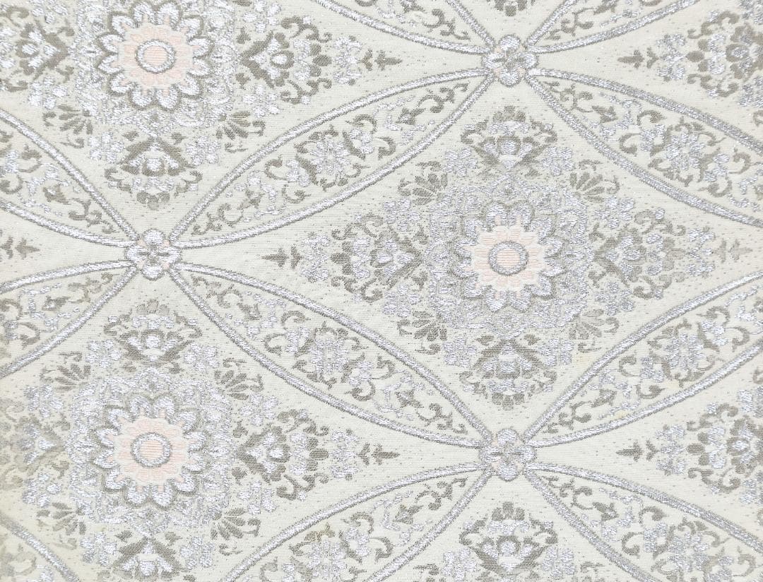 新入荷！！プレス加工済 正絹 礼装用袋帯 銀糸 六通織 変り七宝華文様 パーティ