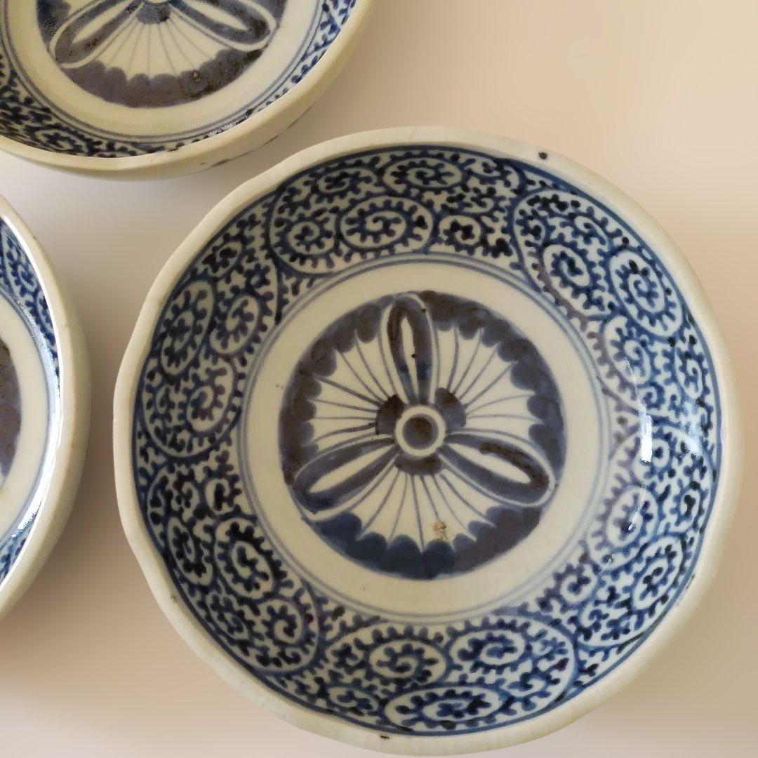 古伊万里 染付 蛸唐草文皿 三客 なます皿 くらわんか 筒江窯 アンティーク