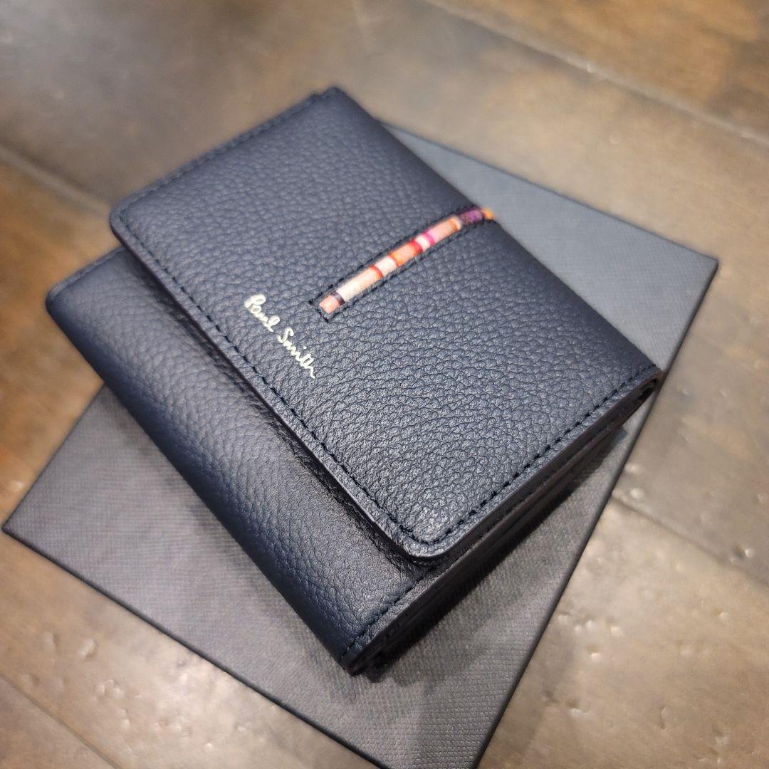 ギフト対応可能　ポールスミス　正規品　インセットマルチ　がま口　折り財布　紺