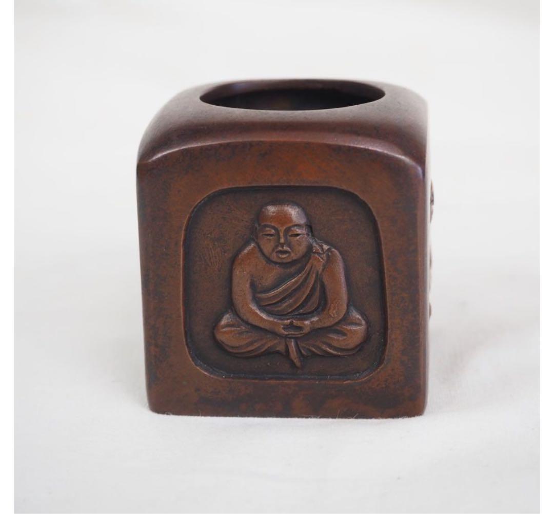 送料無料　金工作家　金谷宗林作　銅製四方仏蓋置　共箱　煎茶道具