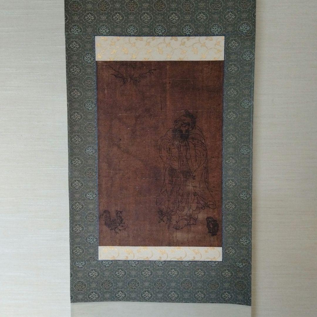 最終値下げ　中国骨董【明の時代孔子造像】昔中国文物商店にて購入旧蔵した水墨画掛軸