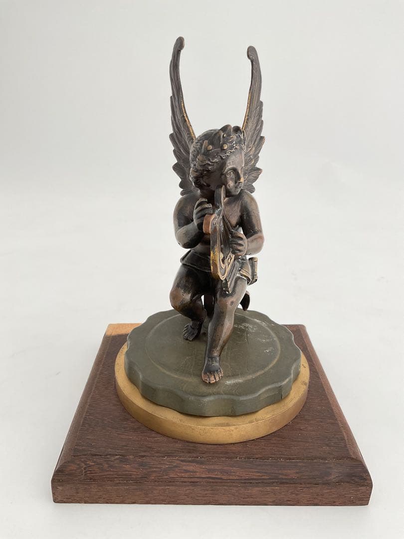 Winged Cherub琴弾天使1870sブロンズ彫刻FoundryMarks