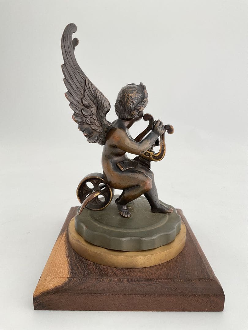 Winged Cherub琴弾天使1870sブロンズ彫刻FoundryMarks