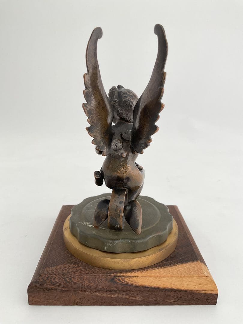 Winged Cherub琴弾天使1870sブロンズ彫刻FoundryMarks