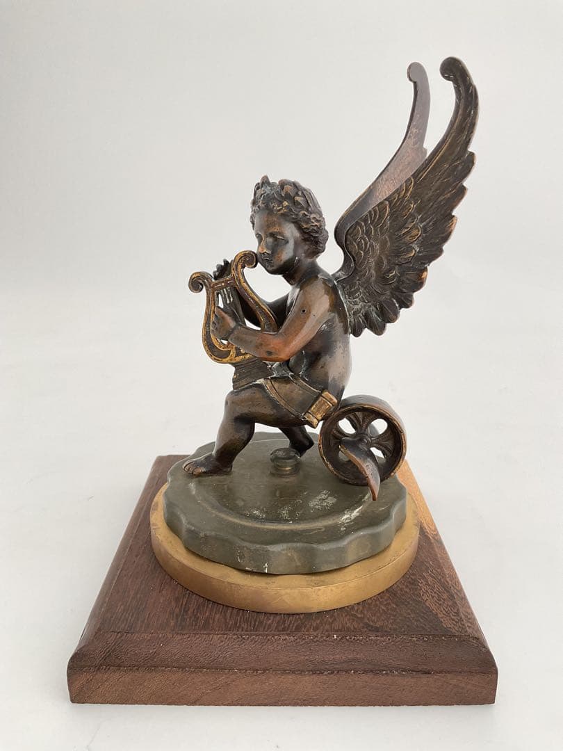 Winged Cherub琴弾天使1870sブロンズ彫刻FoundryMarks