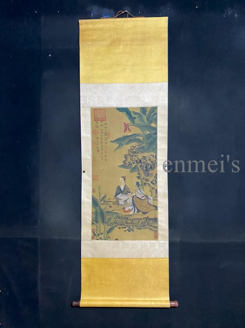 中国古美術 五代 周文矩款 人物画 水墨画 掛軸 絹布 唐物 古画 書画 肉筆