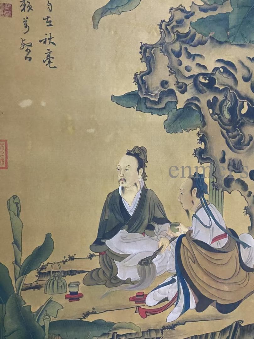 中国古美術 五代 周文矩款 人物画 水墨画 掛軸 絹布 唐物 古画 書画 肉筆