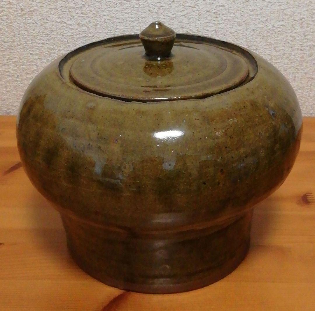 中里太亀作　唐津焼　黄唐津　水指　共箱　略歴付　茶道具