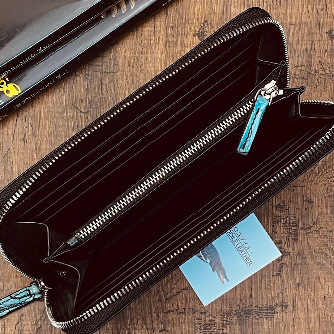 実物撮影 一枚革 クロコダイル メンズ長財布 ラウンドファスナー 新品 未使用