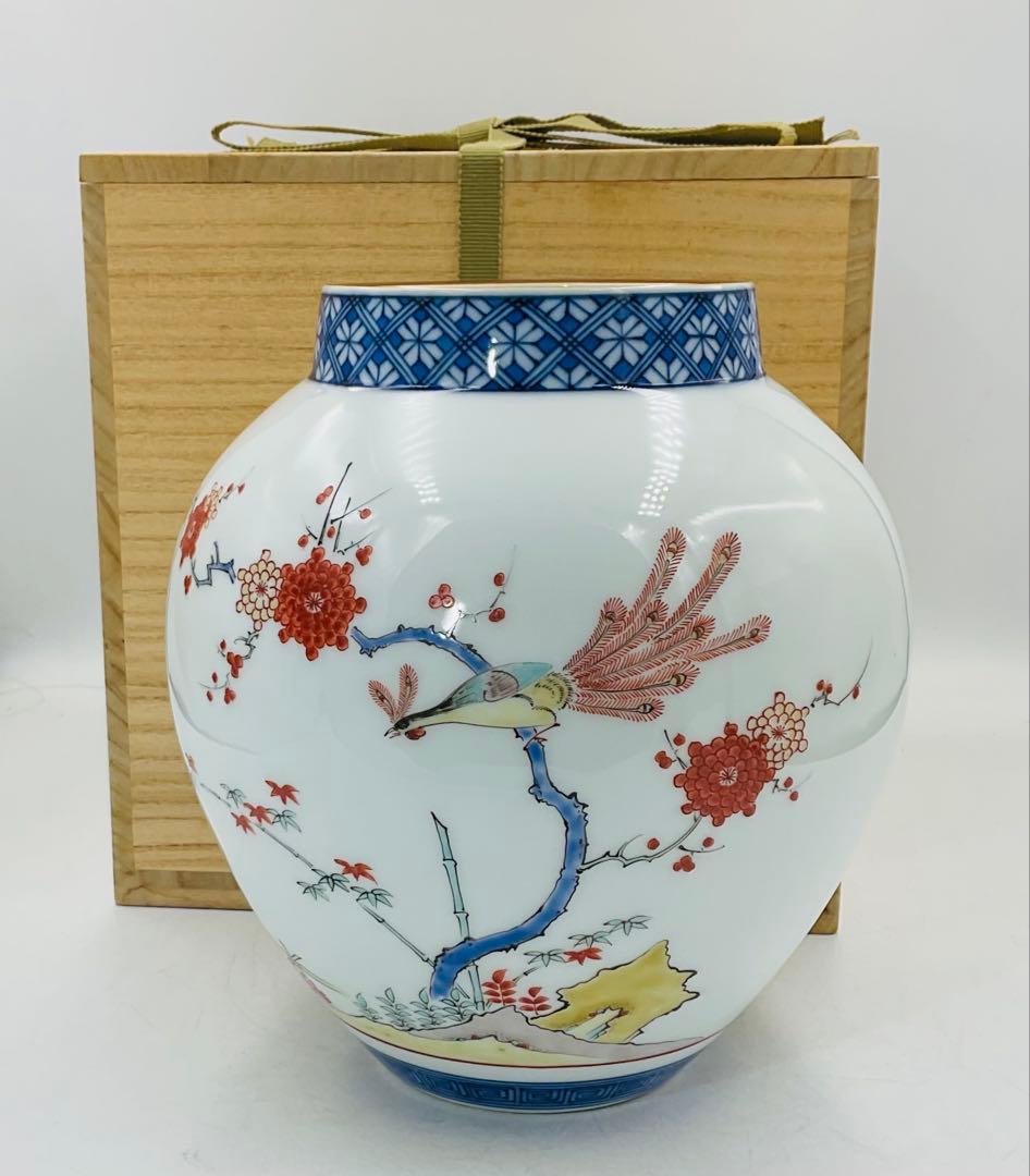 【83】◉人間国宝・酒井田柿右衛門先生　赤絵花瓶　桐箱◉