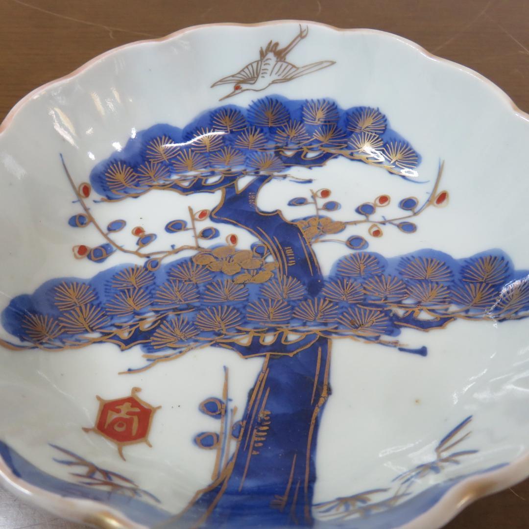 なます皿 5枚 金彩 松竹梅 色絵付 鶴亀
