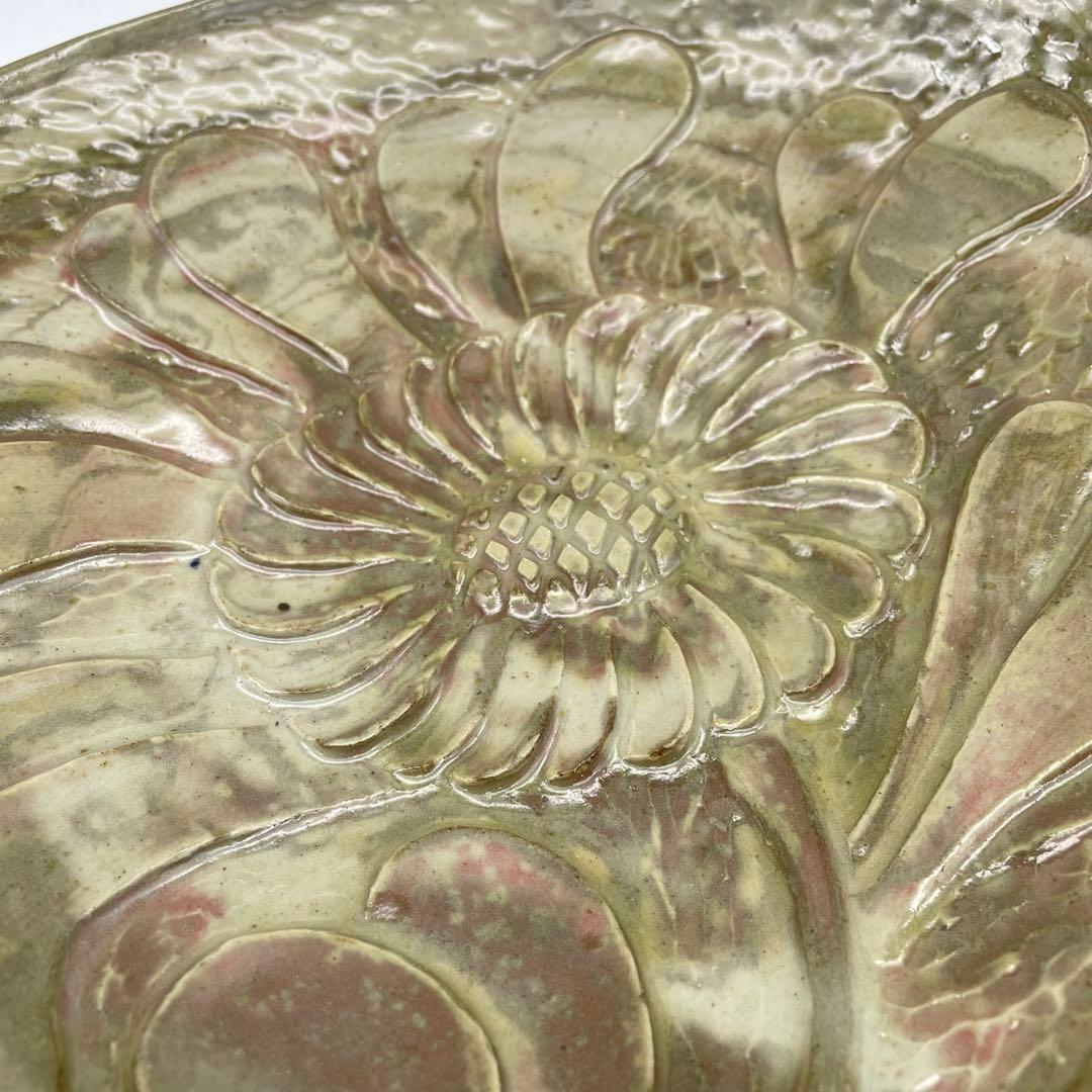 珍品！　因久山焼　八代芦澤保親　花彫紋皿　飾り皿　大皿