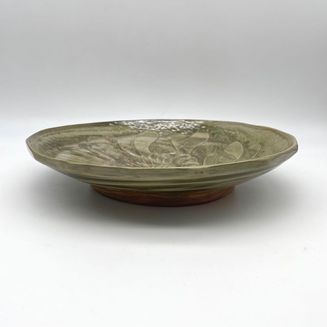 珍品！　因久山焼　八代芦澤保親　花彫紋皿　飾り皿　大皿