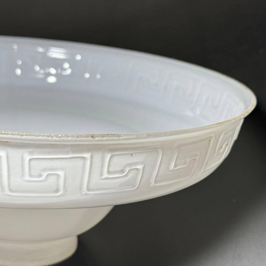 ◆希少 富士マーク入り乳白色電笠 雷文 大正〜昭和時代 戦前 和硝子◆