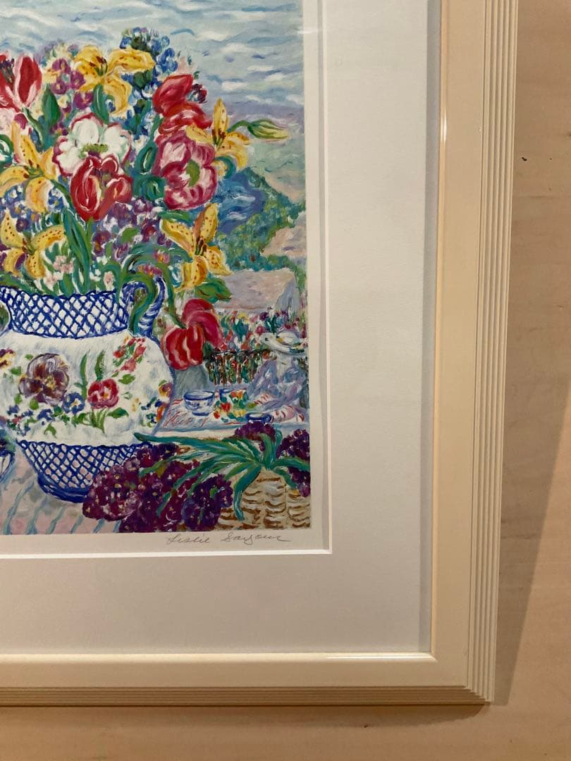 レスリー・セイヤー　「ライラックバスケット」　シルクスクリーン　直筆サイン有り