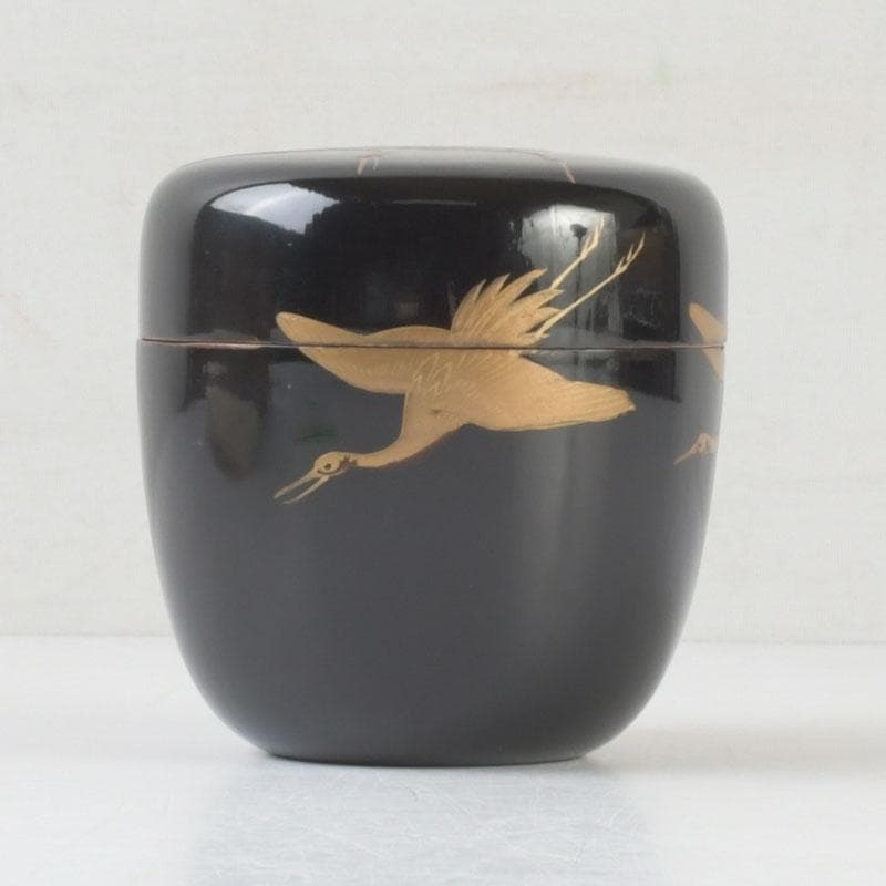 茶道具　黒漆　鳥蒔絵　棗　銘「千歳」　裏千家十一代玄々斎極め箱　V　9787