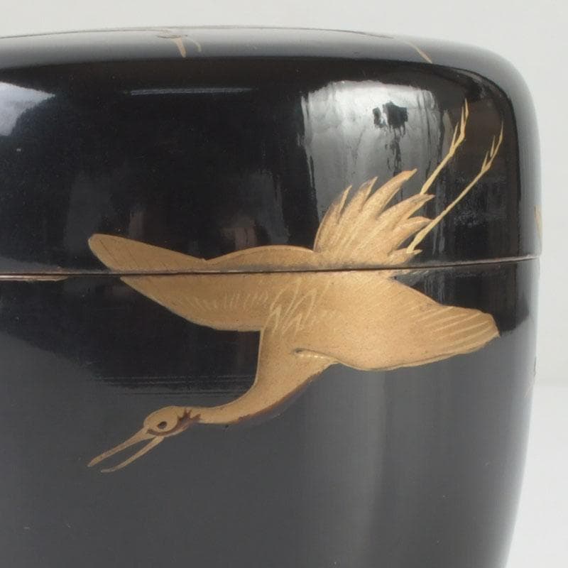 茶道具　黒漆　鳥蒔絵　棗　銘「千歳」　裏千家十一代玄々斎極め箱　V　9787