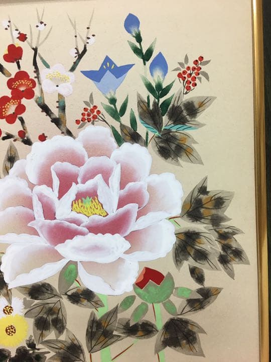 手がき 肉筆画日本画34センチ×30センチ篠崎優作四季の花