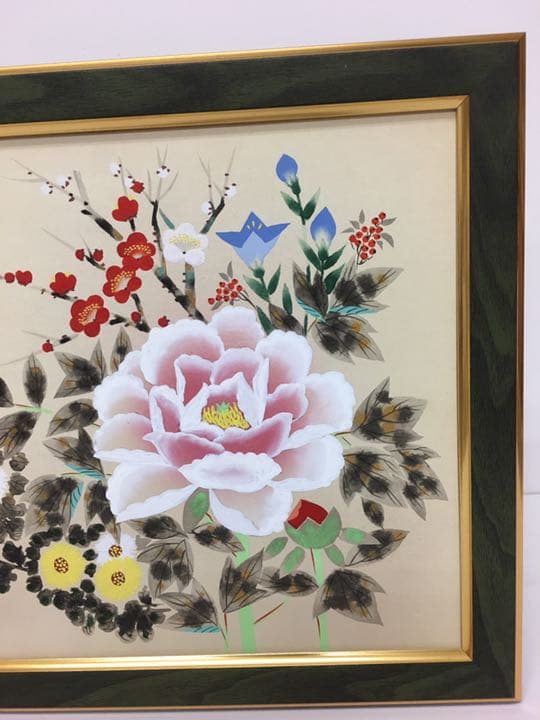 手がき 肉筆画日本画34センチ×30センチ篠崎優作四季の花