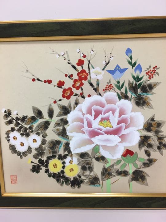 手がき 肉筆画日本画34センチ×30センチ篠崎優作四季の花