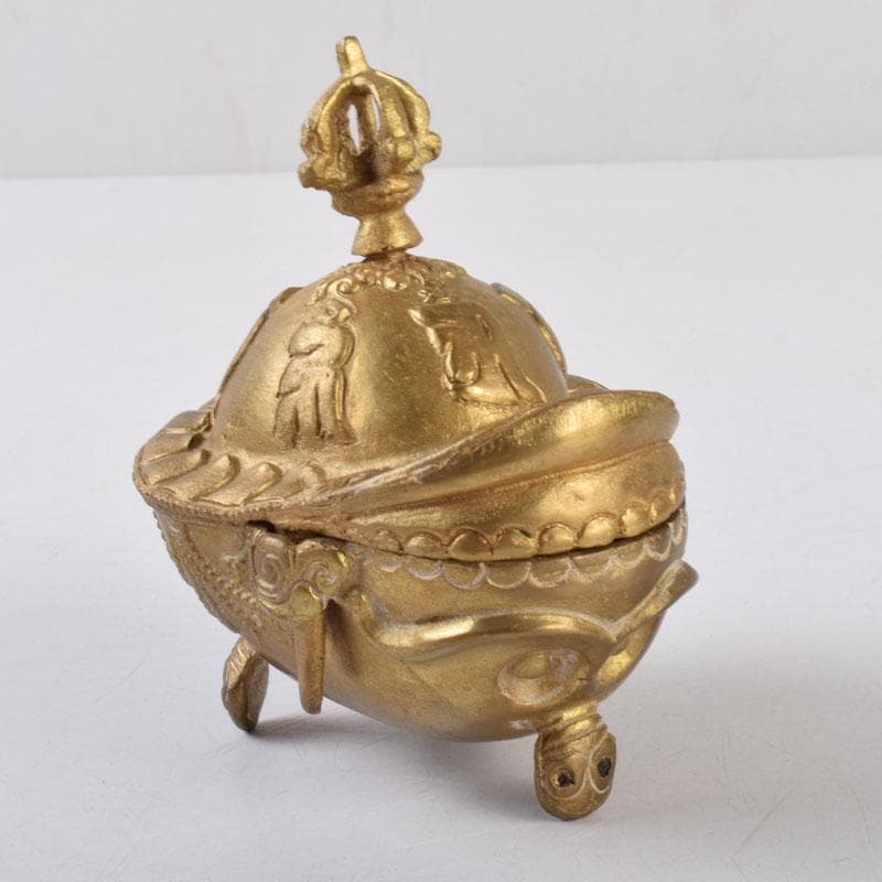 チベット密教法具　古銅鍍金　五鈷杵摘み　香炉　V　8598