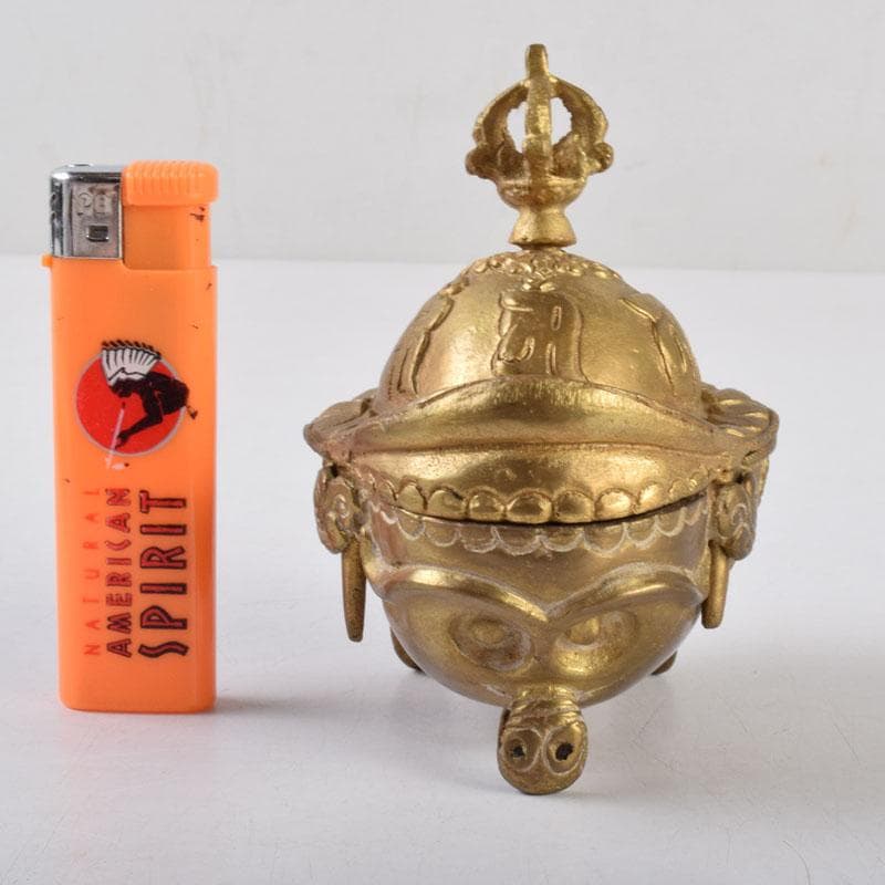 チベット密教法具　古銅鍍金　五鈷杵摘み　香炉　V　8598