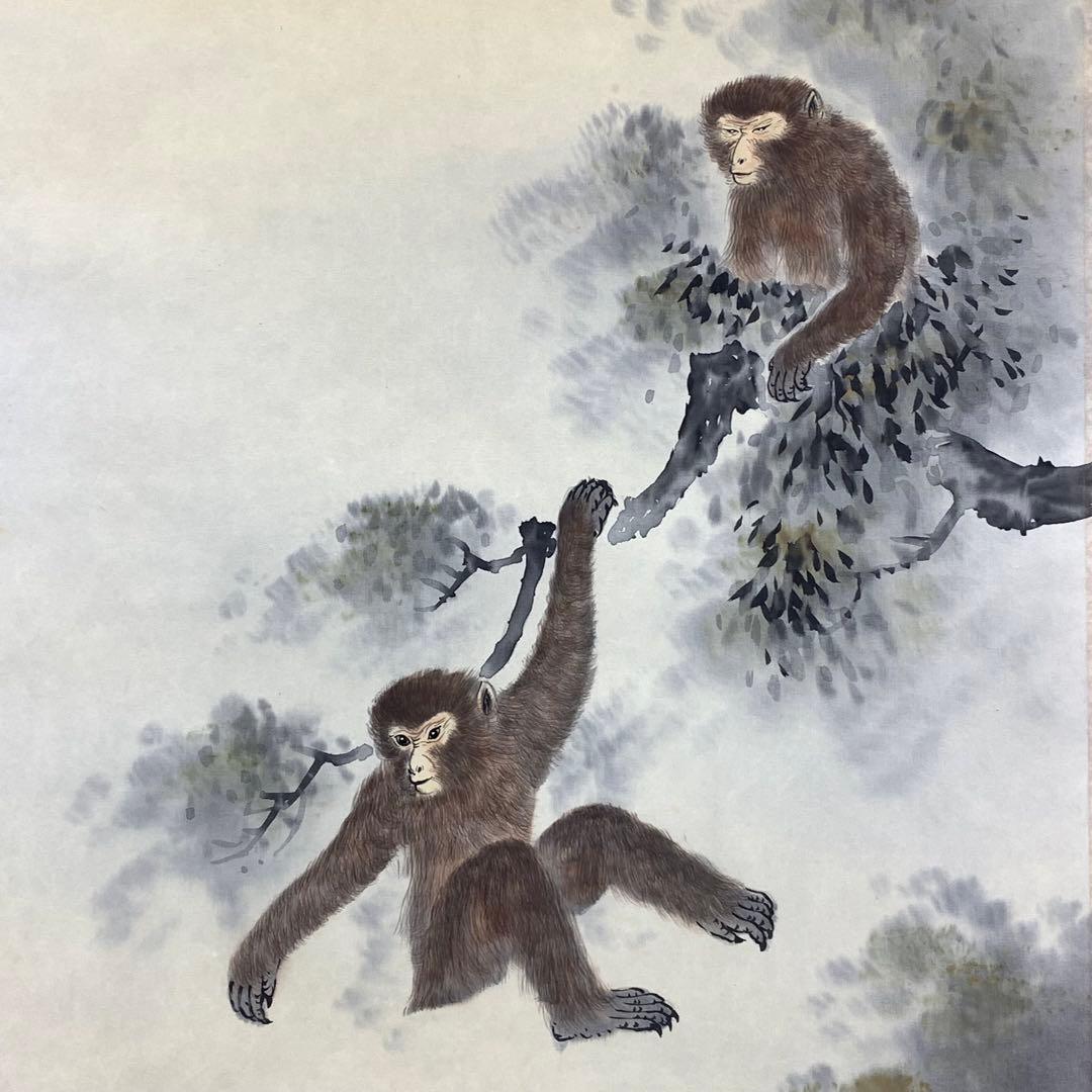 掛軸 渡辺國夫 五猿 共箱 干支 申 C-6