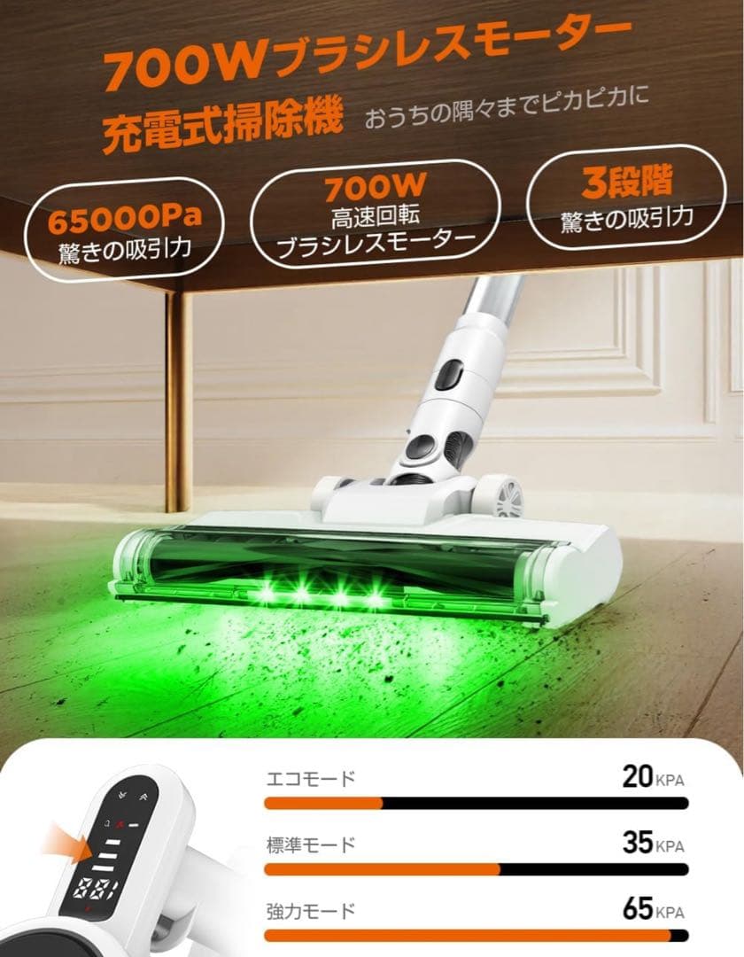 ⭐︎スティッククリーナー 収納充電スタンド付6.5KPa強力700W 1.2kg⭐︎