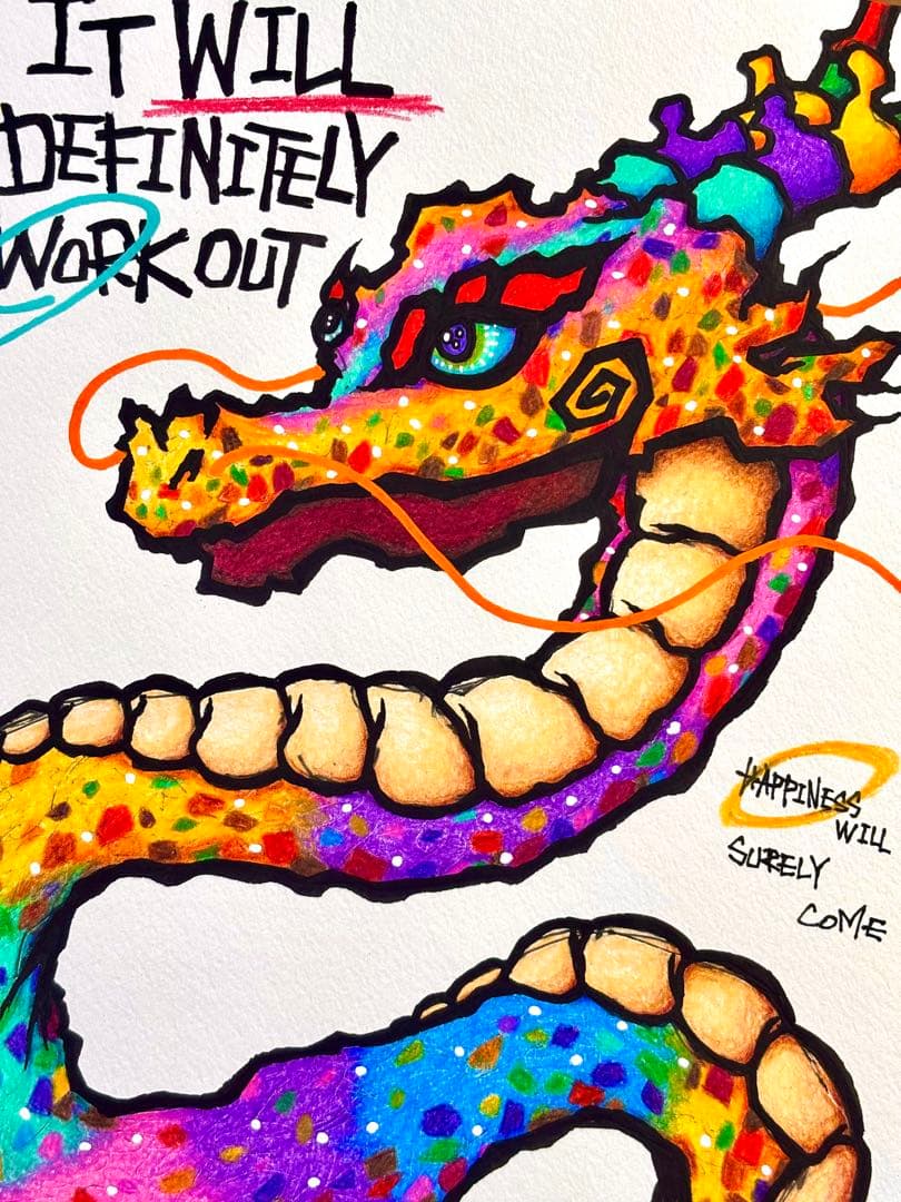 釣*主様 「 未来を切り開く虹龍 」｜絵画 原画 抽象画 絵 動物画 ドローイン