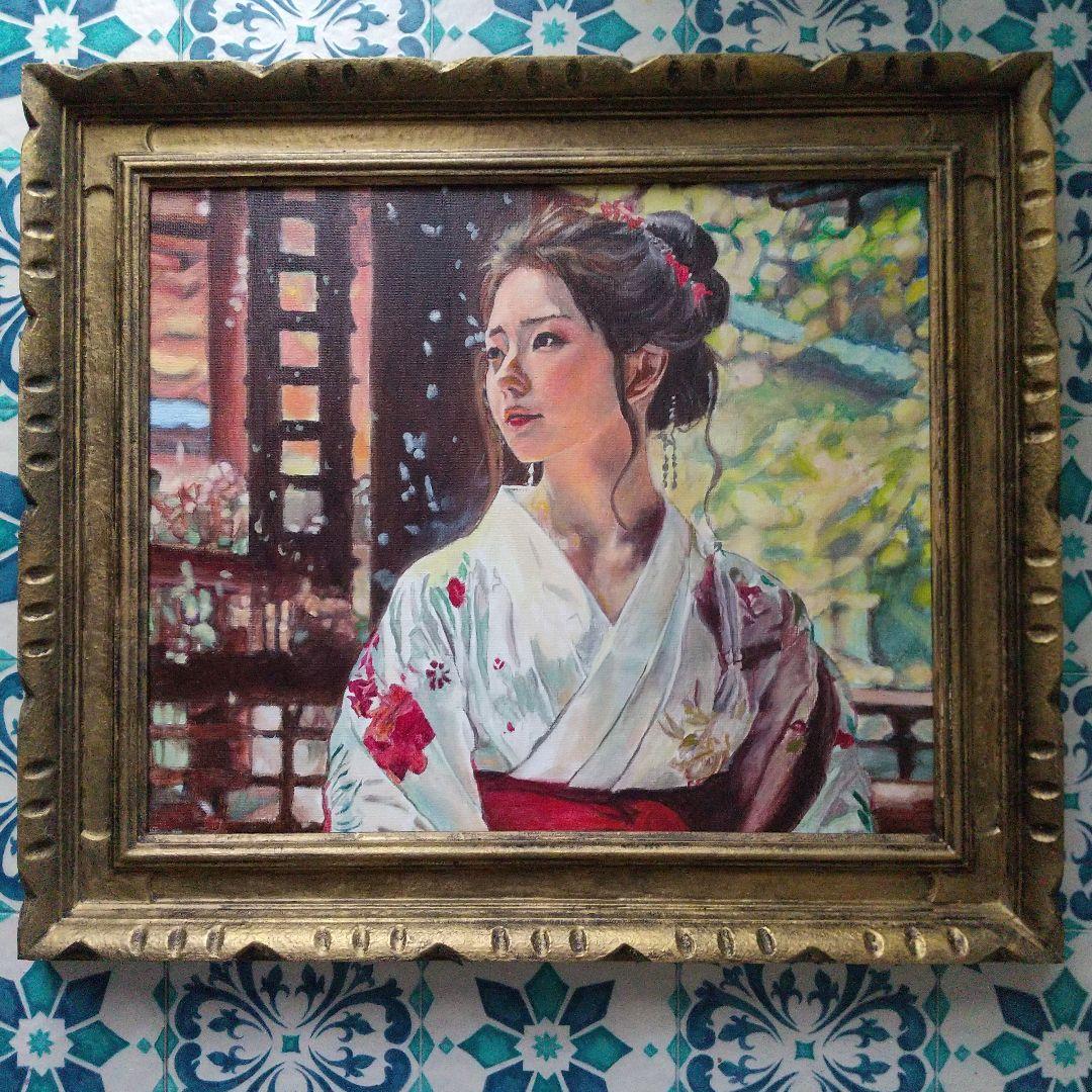女性の肖像 油彩画 着物 8号 F8 油絵 人物画#2