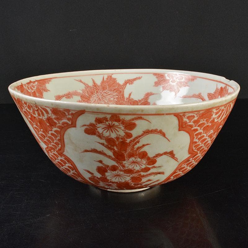 九谷焼　古九谷　宮本窯　赤絵　花文鉢　時代箱　C　R6538B