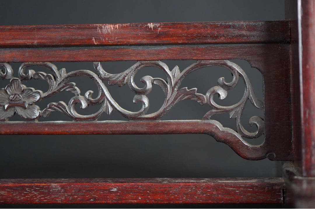 唐木花梨 唐草花透かし 二振掛用 刀掛け 武具 刀装具