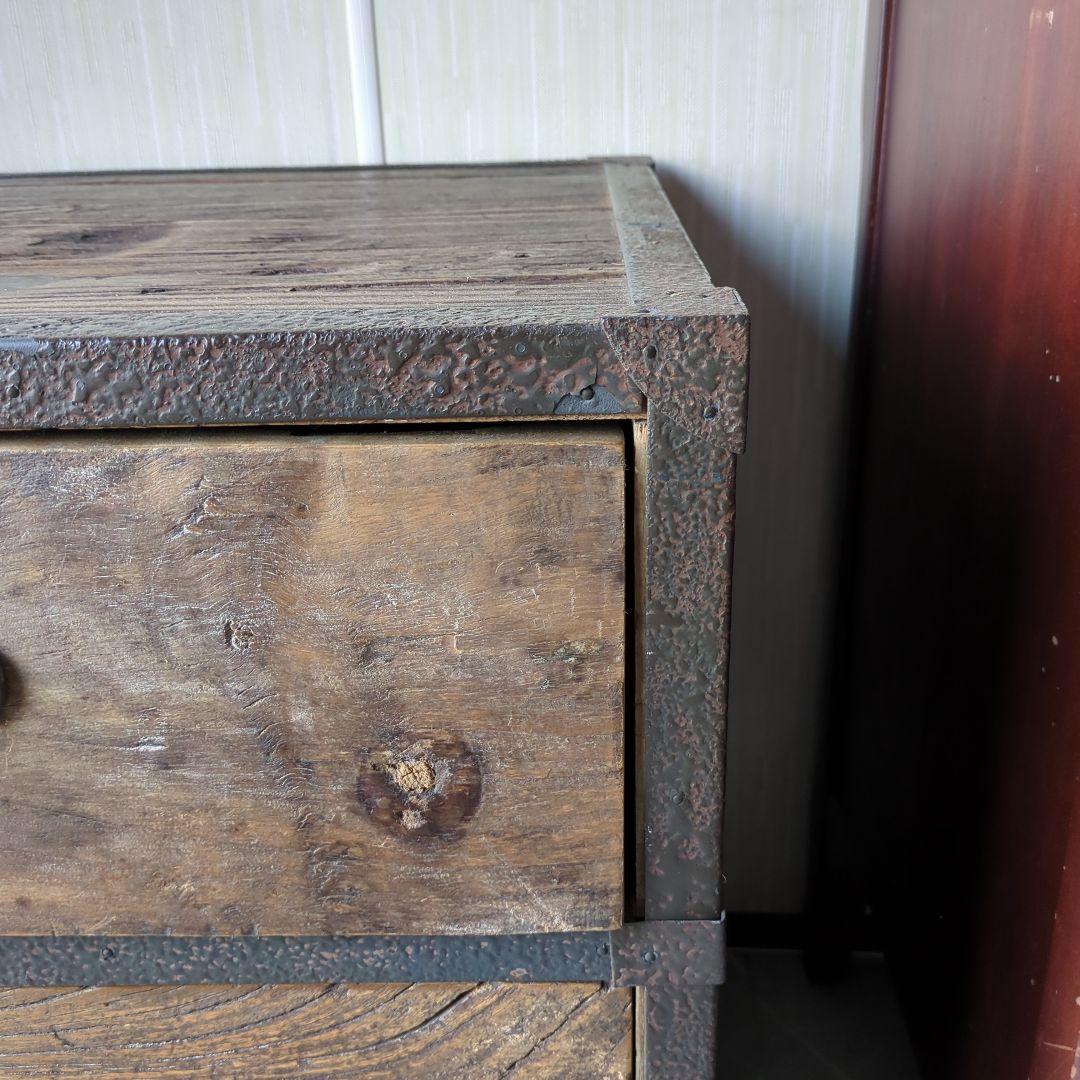 インダストリアル古材木製アイアン3段引き出しチェスト