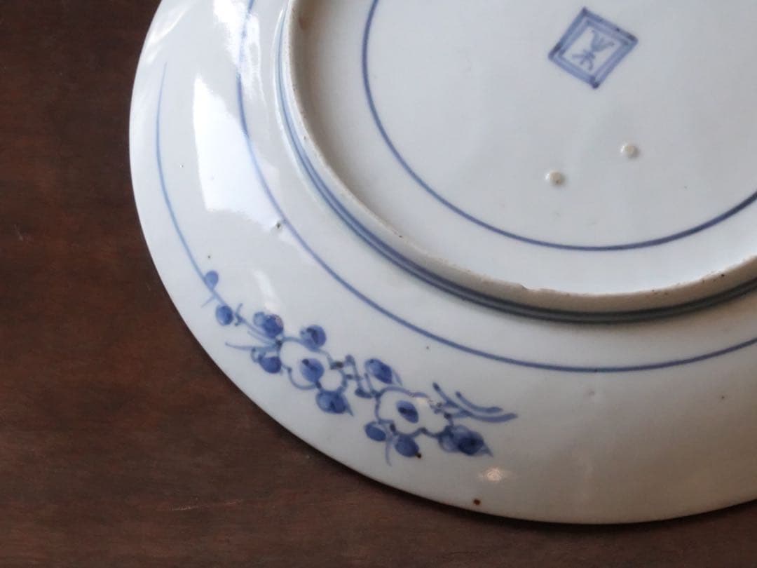 江戸時代　前期　古伊万里　藍九谷　染付　波　紅葉文　皿　飾皿　額皿　6寸皿　食器