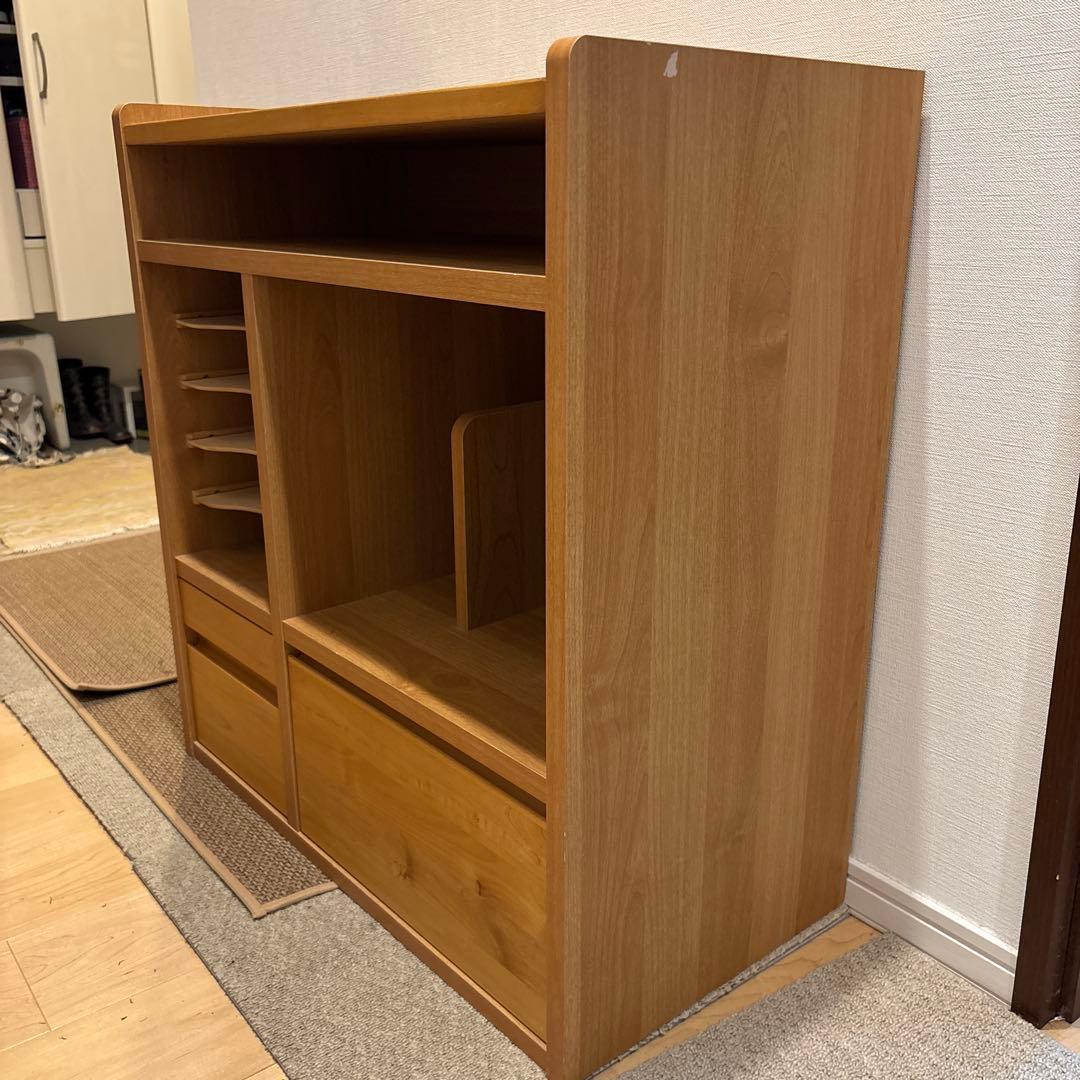 ベルメゾン　ランドセルラック　木製オープンシェルフ 引き出し付き