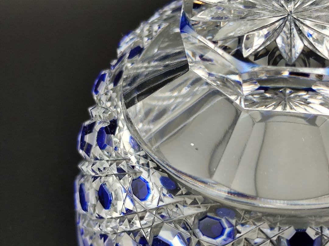 超希少品☆江戸切子 須田秀石 小鉢 瑠璃被 籠目紋（切子、江戸切子、薩摩切子）